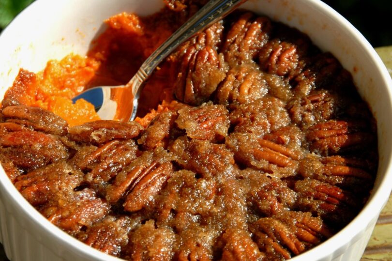 Sweet Potato Casserole with Pecans Topping recipe