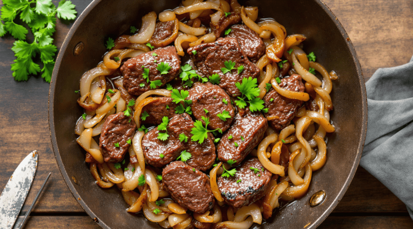 Beef Liver and Onions in a pan