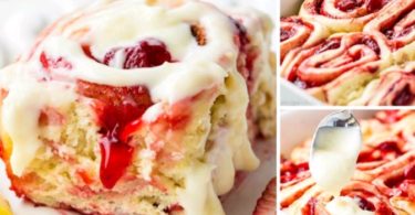 STRAWBERRY CINNAMON ROLLS WITH LEMON CREAM CHEESE GLAZE