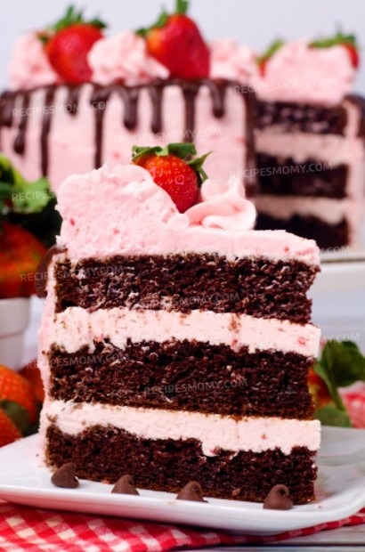 Chocolate Cake with Strawberry Buttercream Frosting