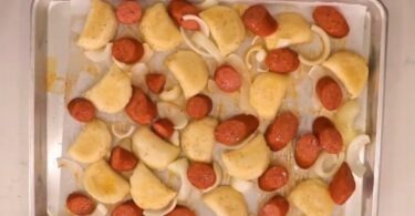 Sheet Pan beef Kielbasa and Pierogi Dinner