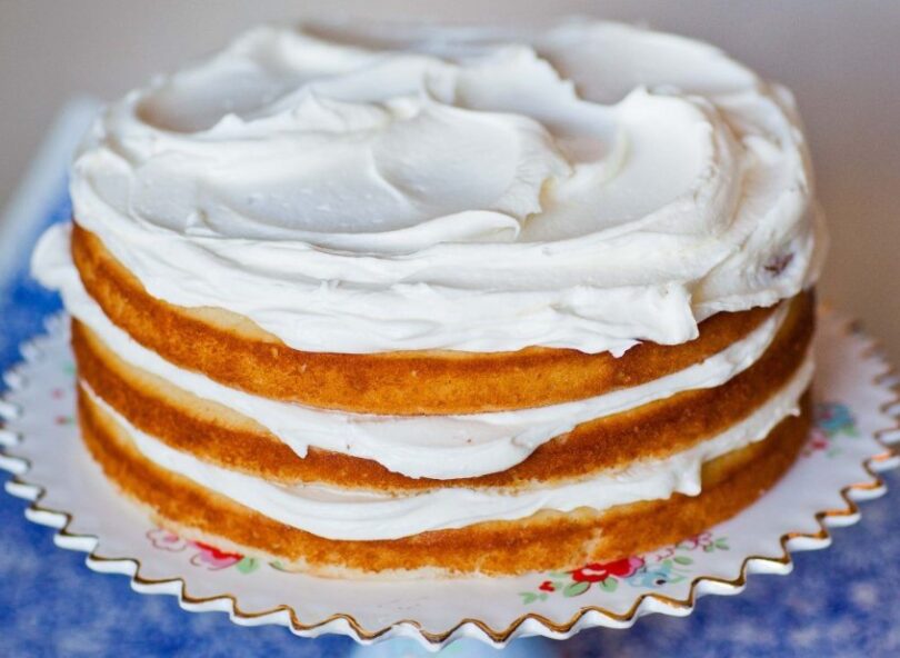 a beautifully decorated cake with essential ingredients - sugar, fats, eggs, leaveners, flour, and salt - symbolizing the art of baking perfect cakes.