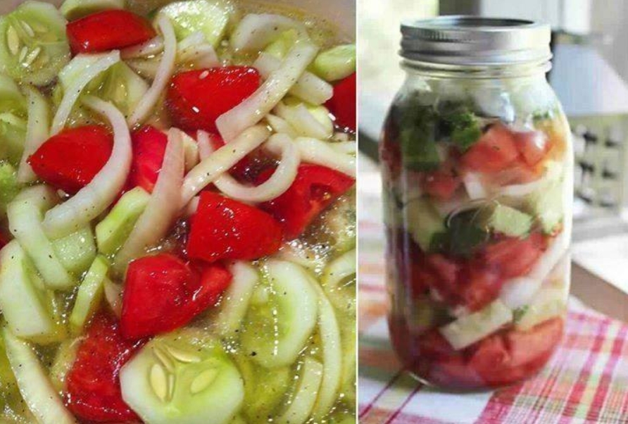 Marinated cucumber, onion and tomato salad