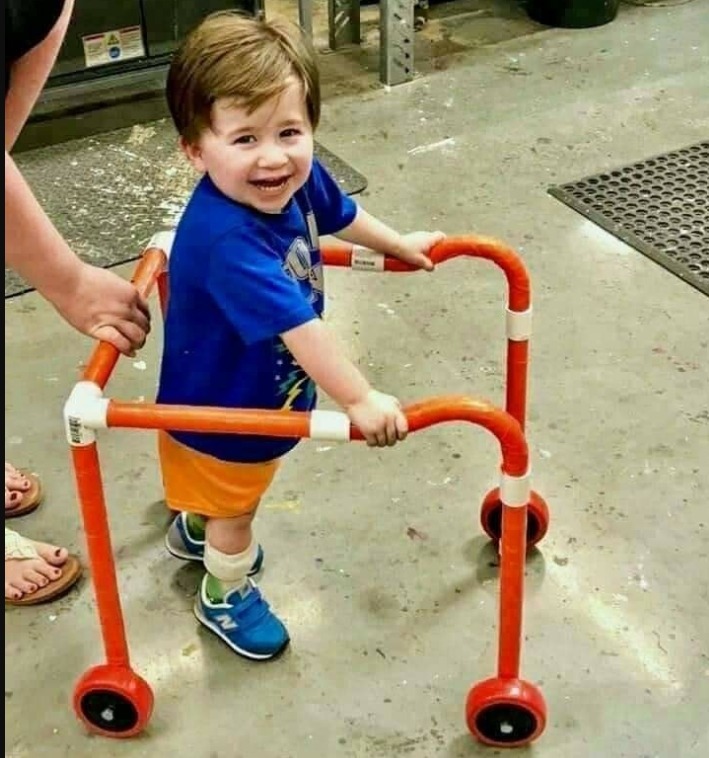 The insurance company may or may not pay for their little boy’s walker, but this little guy is lucky!