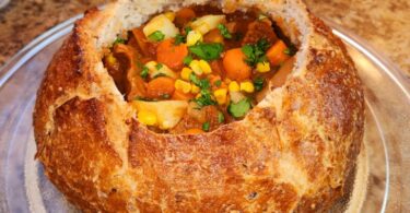 Beef stew in a bread bowl