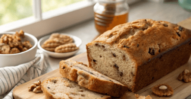 Banana Nut Bread, natural lighting, rustic plating