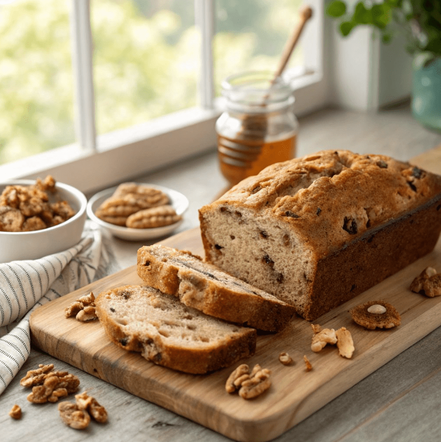 Banana Nut Bread, natural lighting, rustic plating