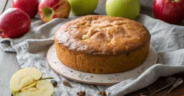 Whole Yabluchnyk on a table, surrounded by fresh apples and cinnamon sticks, with soft natural light illuminating the scene.